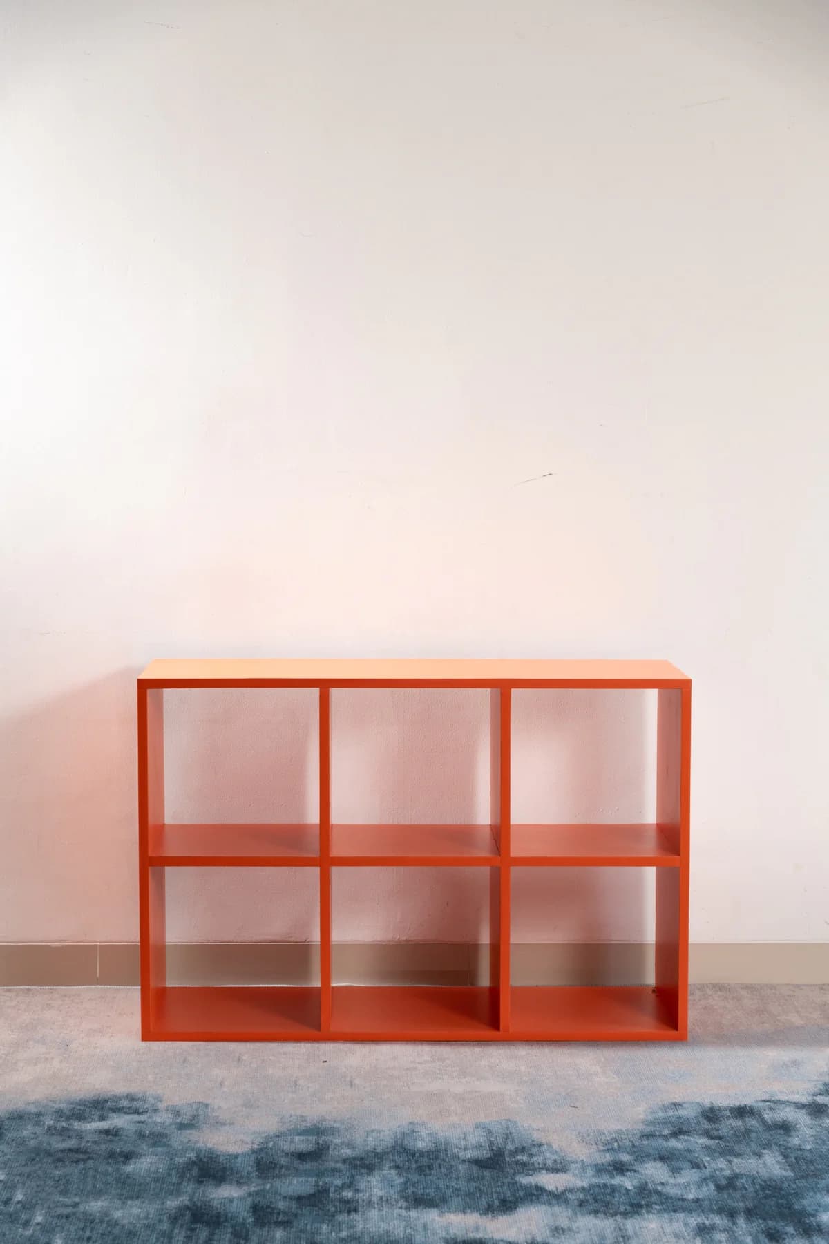 Bookshelf 6-cubby — Orange doff · 2×3 grid open shelving